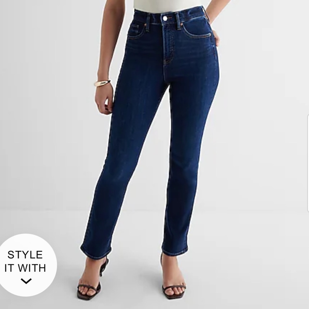 Express Super High Waisted Dark Wash '90s Slim Jeans